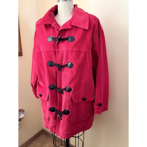 Jantzen Petite Red Corduroy Toggle Coat Lined Jacket Women’s Size L Large - Picture 2 of 6